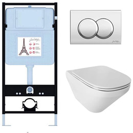 Инсталляция с подвесным безободковым унитазом Jacob Delafon Modern Life E21775RU-CP, сиденье с тонкой крышкой микролифт фото 