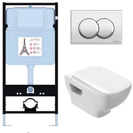 Инсталляция с подвесным безободковым унитазом Jacob Delafon Struktura EDF103-CP, сиденье с крышкой микролифт фото 