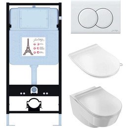 Инсталляция с подвесным безободковым унитазом Jacob Delafon Odeon Rive Gauche EDR103-00, сиденье с тонкой крышкой микролифт фото 