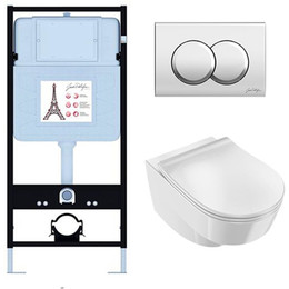 Инсталляция с подвесным безободковым унитазом Jacob Delafon Odeon Rive Gauche EDR103-CP, сиденье с тонкой крышкой микролифт фото 