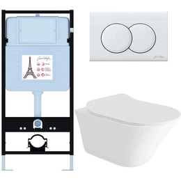 Инсталляция с подвесным безободковым унитазом Jacob Delafon Vive E28079RU-0, сиденье с тонкой крышкой микролифт фото 