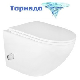 Унитаз-биде подвесной безободковый Azario Grado AZ-046E-NR с тонкой крышкой микролифт (система смыва Торнадо) фото 