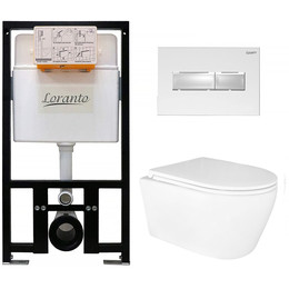 Инсталляция с подвесным унитазом комплект: Loranto Prestige 4551 с подвесным безободковым унитазом Azario Uno AZ-2380 сиденье микролифт, кнопка смыва белая 7520 фото 