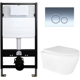 Инсталляция с подвесным унитазом комплект: Azario Forte AZ-100-100F с подвесным безободковым унитазом Uno AZ-2380 сиденье микролифт, кнопка смыва хром AZ-100-030F фото 