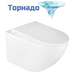 Унитаз подвесной безободковый Azario BONELLE AZ-2801E с тонкой крышкой микролифт (Система смыва торнадо) фото 