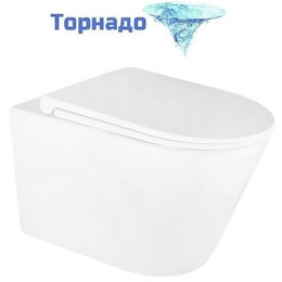 Унитаз подвесной безободковый Azario LANDER AZ-2802E с тонкой крышкой микролифт (Система смыва торнадо) фото 