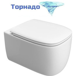Унитаз подвесной безободковый Cezares Comfort CZR-380-TH-TOR/SC с тонкой крышкой микролифт (система смыва Торнадо) фото 