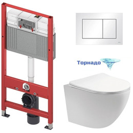 Инсталляция с подвесным унитазом комплект: TECEbase 2.0 9400413 с подвесным безободковым унитазом Aquatek Европа AQ1900T-00 сиденье микролифт, крепление, кнопка смыва белая (система смыва Торнадо) фото 