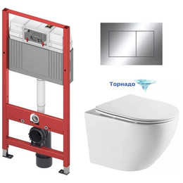 Инсталляция с подвесным унитазом комплект: TECEbase 2.0 9400412 с подвесным безободковым унитазом Azario Grado AZ-0046-UQ3 сиденье микролифт, крепление, кнопка смыва хром глянцевый (Система смыва торнадо) фото 