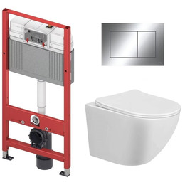 Инсталляция с подвесным унитазом комплект: TECEbase 2.0 9400412 с подвесным безободковым унитазом Taliente Amato AM25010 сиденье микролифт, крепление, кнопка смыва хром глянцевый фото 