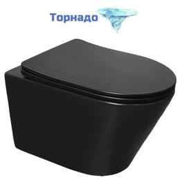 Унитаз подвесной безободковый Azario VELA AZ-2480MB с крышкой микролифт (Система смыва торнадо) чёрный матовый фото 