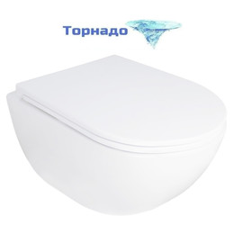 Унитаз подвесной безободковый Azario RUMBA AZ-5175T-WHT с тонкой крышкой микролифт (система смыва Торнадо) фото 
