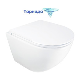 Унитаз подвесной безободковый Azario ADAGIO AZ-5177T-WHT с тонкой крышкой микролифт (система смыва Торнадо) фото 