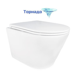 Унитаз подвесной безободковый Azario SONGO AZ-5180T-WHT с тонкой крышкой микролифт (система смыва Торнадо) фото 