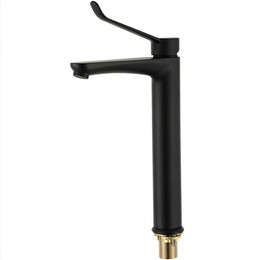 Смеситель для раковины высокий с локтевой (хирургической) ручкой Gappo G1021-26, черный, Цвет производителя: чёрный фото 
