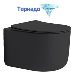 Унитаз подвесной безободковый Boheme FLOW 969-SET-B с тонкой крышкой микролифт (система смыва Торнадо) чёрный фото 