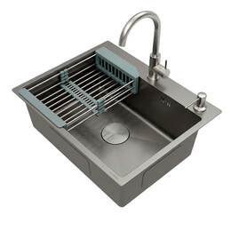 Кухонная мойка Azario Nicole AZG6050H (сифон, дозатор и коландер в комплекте) серая соты фото 