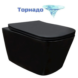 Унитаз подвесной безободковый Azario Cascad-Black AZ-2303A-MB с быстросъемным сиденьем микролифт (система смыва Торнадо) чёрный матовый фото 