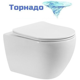Унитаз подвесной безободковый Cezares Stylus-Tor 2.0 CZR-546-TH-TOR/SC с тонкой крышкой микролифт (система смыва Торнадо) фото 