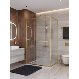 Душевое ограждение Cezares Lux 120x90 см LUX-AH-FS-11-120/90-C-BORO, брашированное золото/прозрачное фото 