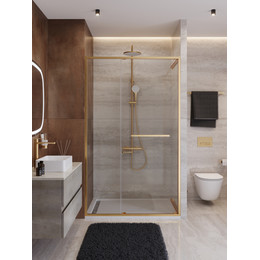 Душевая дверь Cezares Lux 120 см LUX-B-FS-11-120-C-BORO, брашированное золото/прозрачное фото 