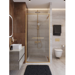 Душевая дверь Cezares Lux 100 см LUX-B-FS-1-100-C-BORO, брашированное золото/прозрачное фото 
