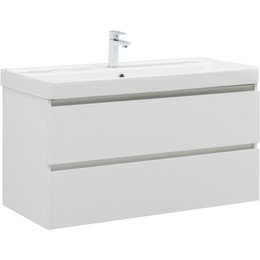 Тумба подвесная с раковиной Aquanet Вега 100 см 00316655, белый глянец фото 