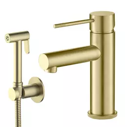 Смеситель для раковины с лейкой для биде Timo Saona 2360/17G, золото матовое фото 