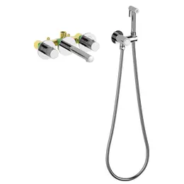 Смеситель для раковины настенный с термостатом и с гигиеническим душем Timo Saona 2383/00SM (со скрытой частью) фото 