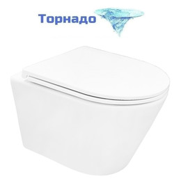 Унитаз подвесной безободковый Azario VELA AZ-2480 с тонкой крышкой микролифт (Система смыва торнадо) фото 