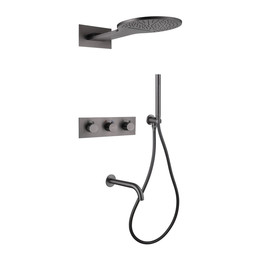 Душевая система для ванны с термостатом Abber Wasser Kreis AF8150NG (со скрытой частью) никель фото 