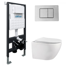 Инсталляция с подвесным унитазом комплект: Abber AC0105 с подвесным унитазом Bequem AC1100 с крышкой микролифт, кнопка смыва AC0120 хром фото 