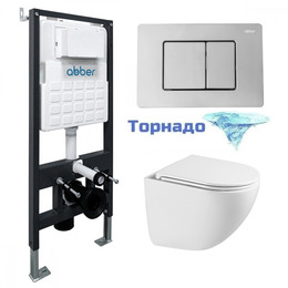 Инсталляция с подвесным унитазом комплект: Abber AC0105 с подвесным унитазом Bequem AC1131TC с крышкой микролифт, кнопка смыва AC0120 хром глянцевый (система смыва Торнадо) фото 