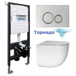 Инсталляция с подвесным унитазом комплект: Abber AC0105 с подвесным унитазом Bequem AC1132TC с крышкой микролифт, кнопка смыва AC0121 хром глянцевый (система смыва Торнадо) фото 