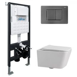 Инсталляция с подвесным унитазом комплект: Abber AC0105 с подвесным унитазом Rechteck AC1201 с крышкой микролифт, кнопка смыва AC0120NG никель фото 