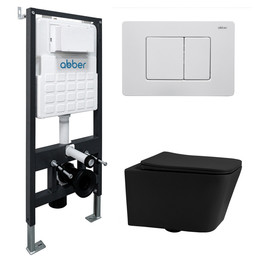 Инсталляция с подвесным унитазом комплект: Abber AC0105 с подвесным унитазом Rechteck AC1201MB с крышкой микролифт, кнопка смыва AC0120MW белая матовая фото 