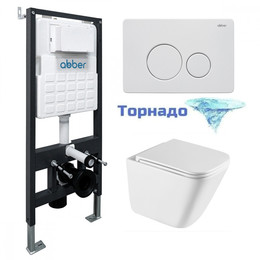 Инсталляция с подвесным унитазом комплект: Abber AC0105 с подвесным унитазом Rechteck AC1219TC с крышкой микролифт, кнопка смыва AC0121MW белая матовая (система смыва Торнадо) фото 