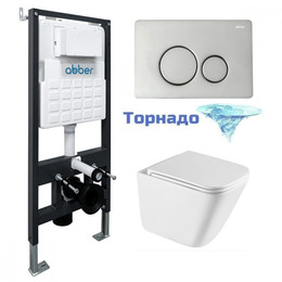 Инсталляция с подвесным унитазом комплект: Abber AC0105 с подвесным унитазом Rechteck AC1219TC с крышкой микролифт, кнопка смыва AC0121 хром глянцевый (система смыва Торнадо) фото 