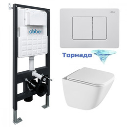 Инсталляция с подвесным унитазом комплект: Abber AC0105 с подвесным унитазом Rechteck AC1220TC с крышкой микролифт, кнопка смыва AC0120MW белая матовая (система смыва Торнадо) фото 