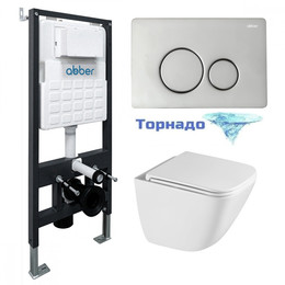 Инсталляция с подвесным унитазом комплект: Abber AC0105 с подвесным унитазом Rechteck AC1220TC с крышкой микролифт, кнопка смыва AC0121 хром глянцевый (система смыва Торнадо) фото 