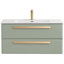 Тумба подвесная с раковиной Cezares 100 см ECO-CER-N-1000-2C-SO-VDO-P (раковина CZR-8073-100) светло-зелёный матовый фото 