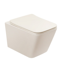 Унитаз подвесной безободковый Abber Rechteck AC1201MBE с тонкой крышкой микролифт, светло-бежевый матовый фото 