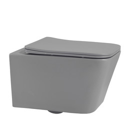 Унитаз подвесной безободковый Abber Rechteck AC1201MG с тонкой крышкой микролифт, серый матовый фото 