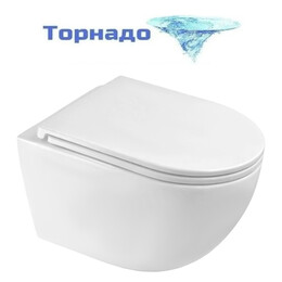 Унитаз подвесной безободковый Azario Ines White AZ-W03-SW с тонкой крышкой микролифт (система смыва Торнадо) фото 