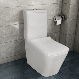Унитаз-компакт безободковый Azario Quadro AZ-2175 UQ1 с крышкой микролифт, белый (Система смыва торнадо) фото 