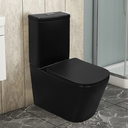 Унитаз-компакт безободковый Azario Black King AZ-8303-D с тонкой крышкой микролифт, чёрный матовый фото 