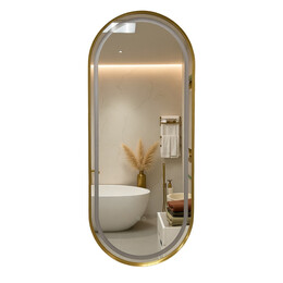 Зеркало Azario Блейк 50 см АZ-LED011625 (подсветка, подогрев и сенсорный выключатель) золото матовое фото 