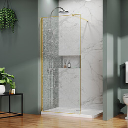 Душевая перегородка Azario Walk-in 100 см AZ-275-100-BGL-CBR (стекло 13 мм) золото брашированное/"Битое стекло" фото 