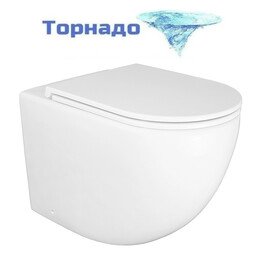 Унитаз приставной безободковый Azario Grado AZ-2141D-UQ1 с тонкой крышкой микролифт (система смыва Торнадо) фото 