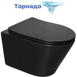 Унитаз подвесной безободковый Azario VELA AZ-2480MB с крышкой микролифт (Система смыва торнадо) чёрный матовый фото 